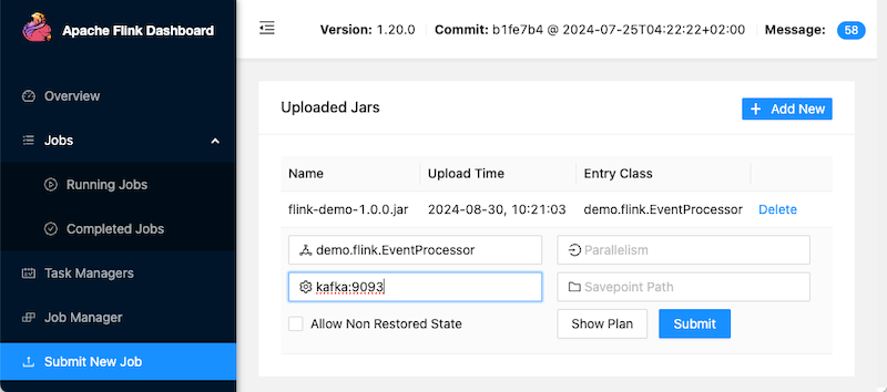 Figure 2: Submitting the new Flink job