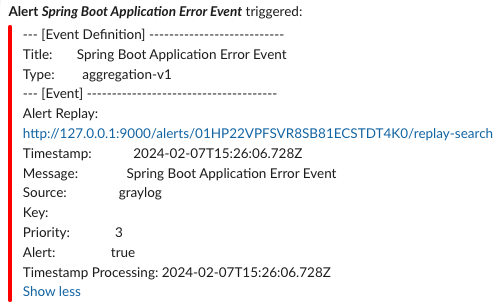 Figure 9: Slack error log alert notification