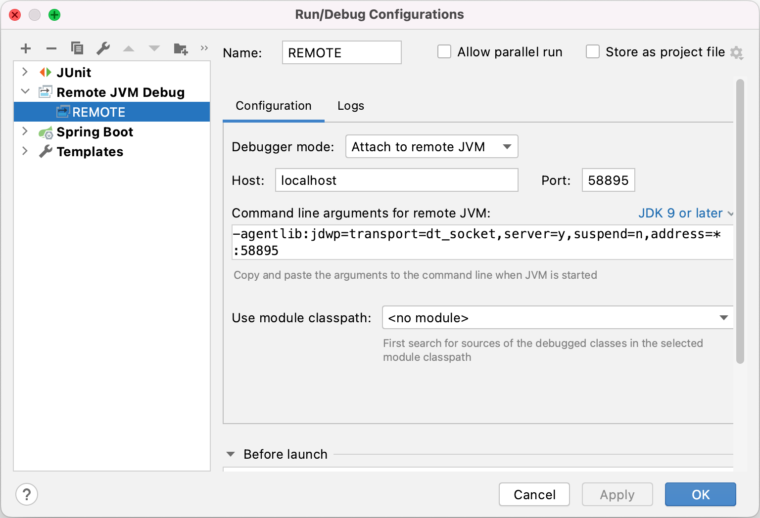 Figure 2: Configuring remote debugging